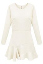 Oasap Demure Flounced-hem A-line Beige Mini Dress