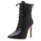 Oasap High Heel Solid Color Pointed Toe Lace-up Boots
