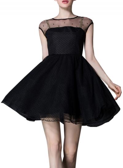 Oasap Women's Elegant Cap Sleeve Mesh Cocktail Party A-line Dress