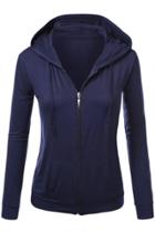 Oasap Solid Color Stretch Cotton Full-zip Hooded Sweatshirt