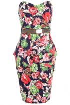 Oasap Chic Floral Printing Belted Bodycon Dress