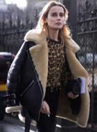 Oasap Fashion Pu Lamb Fur Full Zip Motorcycle Jacket