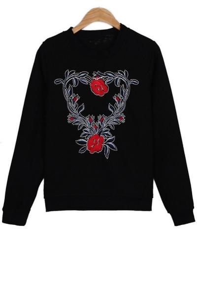 Oasap Floral Embroidered Sweatshirt