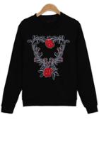 Oasap Floral Embroidered Sweatshirt