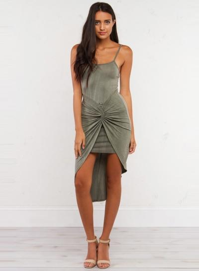 Oasap Spaghetti Strap Knot Front Bodycon Irregular Dress