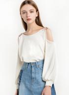 Oasap White Lantern Sleeves Tee Shirt