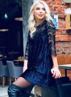 Oasap Round Neck Lace Splicing Dress