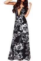 Oasap Women's Deep V Neck Back Cross Strap Floral Print Maxi Dress