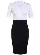 Oasap Women's V Neck Wrap Short Sleeve Business Pencil Dress