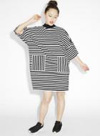 Oasap Casual Striped Mock Neck Drop Sleeve Dress