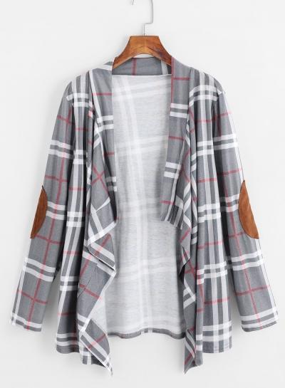 Oasap Shawl Collar Plaid Printed Coat