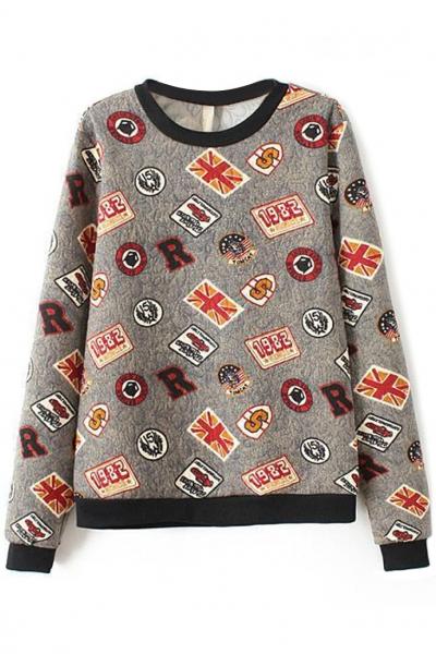 Oasap Novelty Graphic Print Textured Sweatshirt