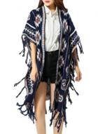 Oasap Women's Casual Open Front Knit Jacquard Cardigan With Tassel