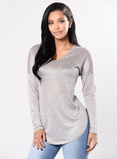 Oasap Round Neck Long Sleeve Pu Splicing Pullover Tee Shirt