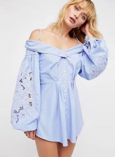 Oasap Fashion Off Shoulder Lace Panel Long Sleeve Mini Dress