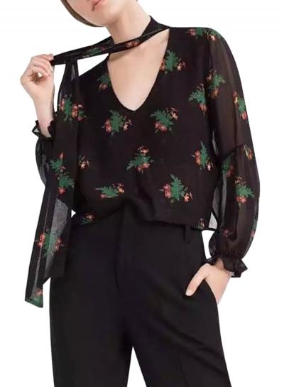 Oasap Women's Fashion Tie-bow Neck Long Sleeve Floral Print Blouse