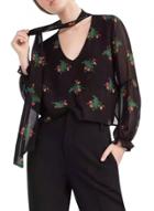 Oasap Women's Fashion Tie-bow Neck Long Sleeve Floral Print Blouse