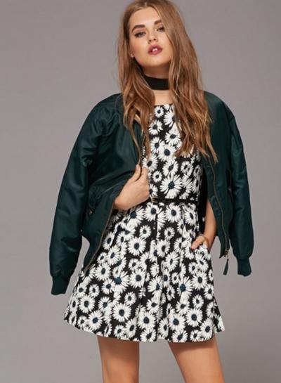 Oasap Sleeveless Sunflower Printed Mini Dress With Pockets
