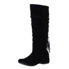 Oasap Solid Color Wedge Heels Round Toe Fringe Mid-calf Boots