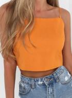 Oasap Fashion Spaghetti Strap Backless Solid Crop Top