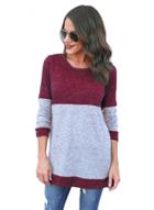 Oasap Round Neck Long Sleeve Color Block Sweater Tee Shirt