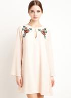 Oasap Floral Embroidery Keyhole Front Shift Dress