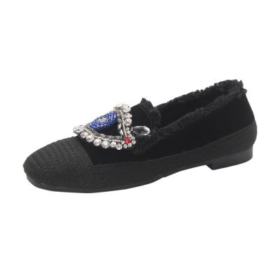 Oasap Flat Heels Rhinestone Round Toe Color Block Shoes