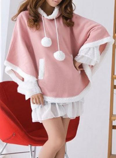 Oasap Hooded Color Block Cloak Coats
