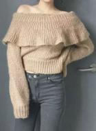 Oasap Off Shoulder Ruffle Long Sleeve Knit Sweater