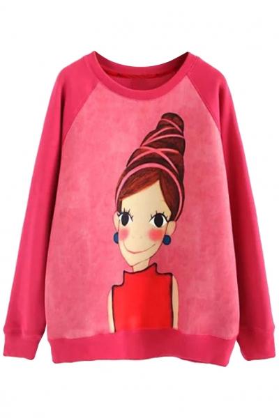 Oasap Cute Cartoon Character Print Sweatshirt