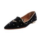 Oasap Pointed Toe Cat Embroidery Rhinestone Shoes