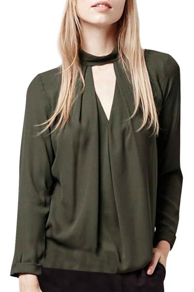 Oasap Women's Casual Cut Out Mock Neck Long Sleeve Chiffon Blouse