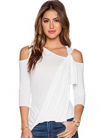 Oasap Off Shoulder Three Quarter Length Sleeve Tee Shirt