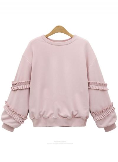 Oasap Fashion Solid Loose Fit Ruffle Trim Pullover Sweatshirt
