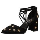 Oasap Pointed Toe Star Embroidery Square Heels