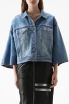 Oasap Vintage Flare Sleeve Button Front Washed Denim Jacket