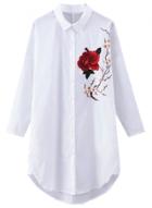 Oasap Women's Long Sleeve Floral Embroidery Button Down Casual Shirt