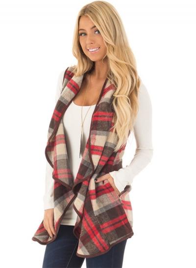 Oasap Open Front Sleeveless Plaid Vest