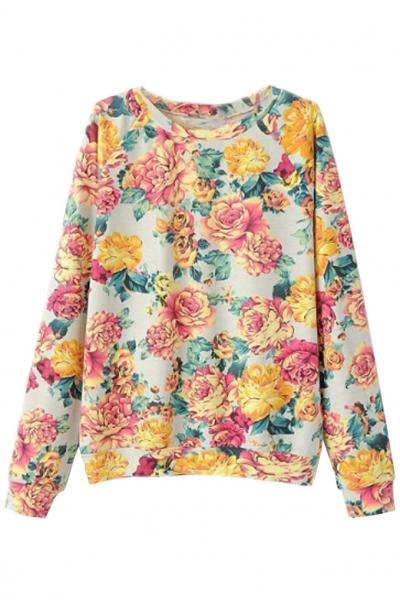 Oasap Loose Blossoming Mum Sweatshirt