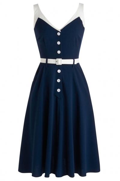 Oasap Chic Color Block Single Breasted Dress