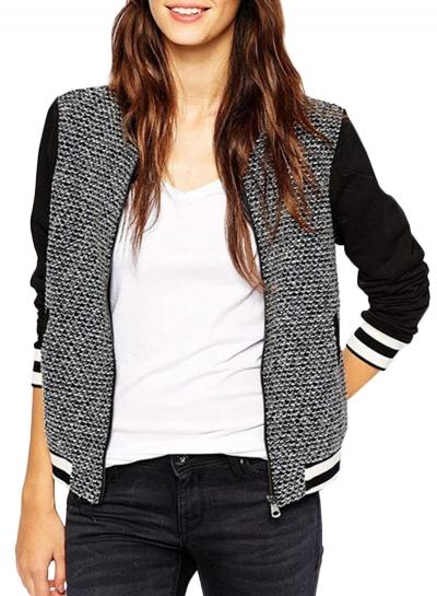 Oasap Women's Color Block Striped Bomber Jacket
