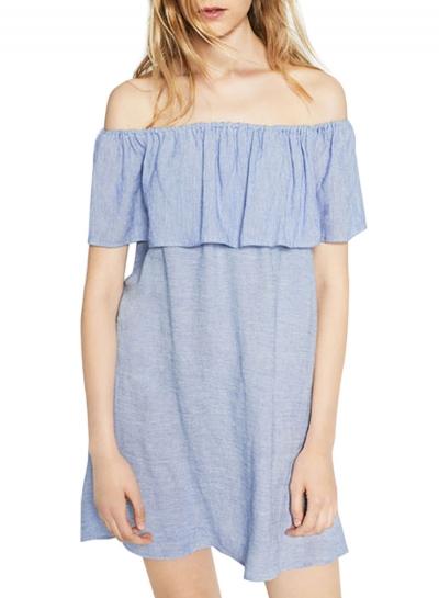 Oasap Stylish Women Off-the-shoulder Flounce Layered Loose Fit Dress