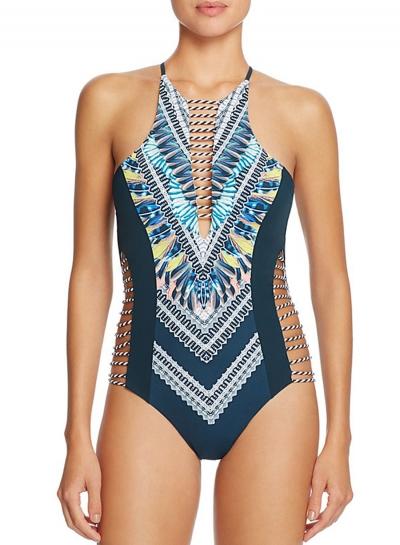 Oasap Halter Neck Floral Printed Sleeveless One Piece Swimwear