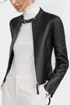 Oasap Fashion Zippered Front Sleeve Snap Button Collar Jacket