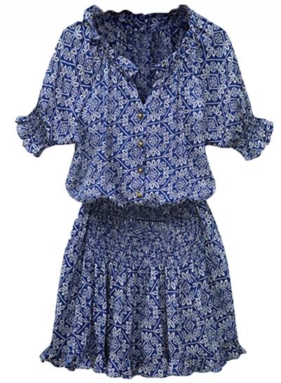 Oasap Women's Floral Print V Neck Elastic Waist Dress