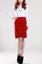 Oasap Elegant Claret Single-breasted Skirt With Black Buttons Detail