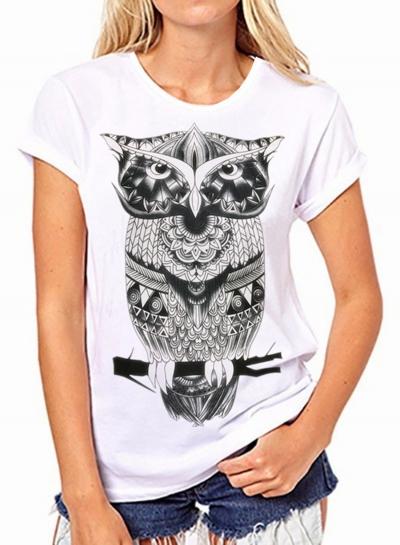 Oasap Loose Fit Night Owl Printed Short Sleeve Tee