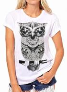 Oasap Loose Fit Night Owl Printed Short Sleeve Tee