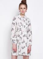 Oasap Women's Bird Print Long Sleeve Shirt Dress
