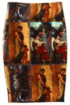 Oasap Vintage Oil Painting Character Printed Pencil Skirt